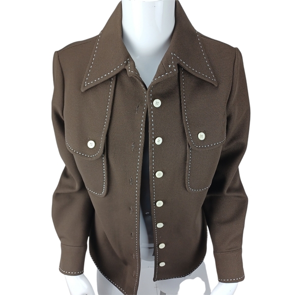 ACT lll Vintage Shirt Jacket Polyester Brown & Whote Button Cuff Small - Picture 9 of 13